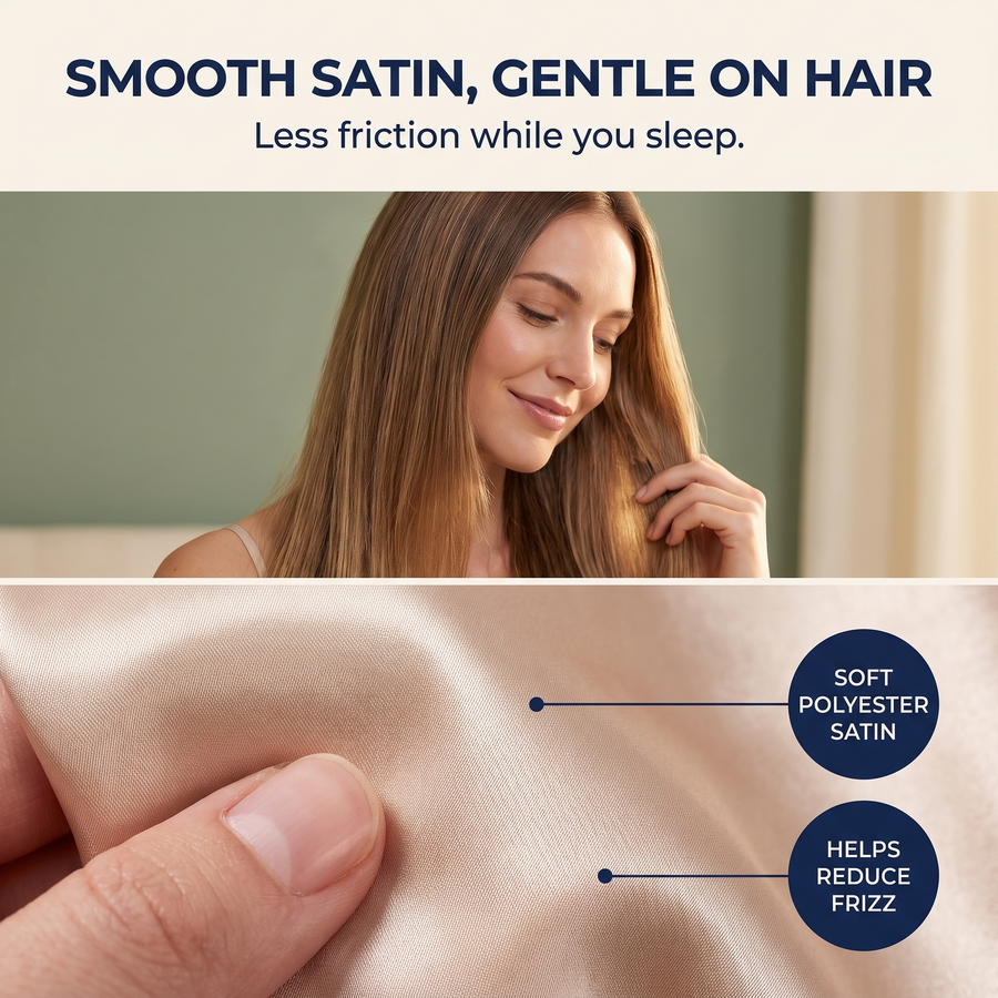 Close-up of the soft polyester satin that reduces friction while you sleep